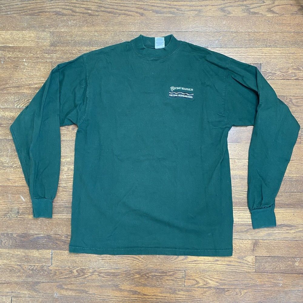 Time Warner Green Long Sleeve T Shirt mens XL Hanes super cotton